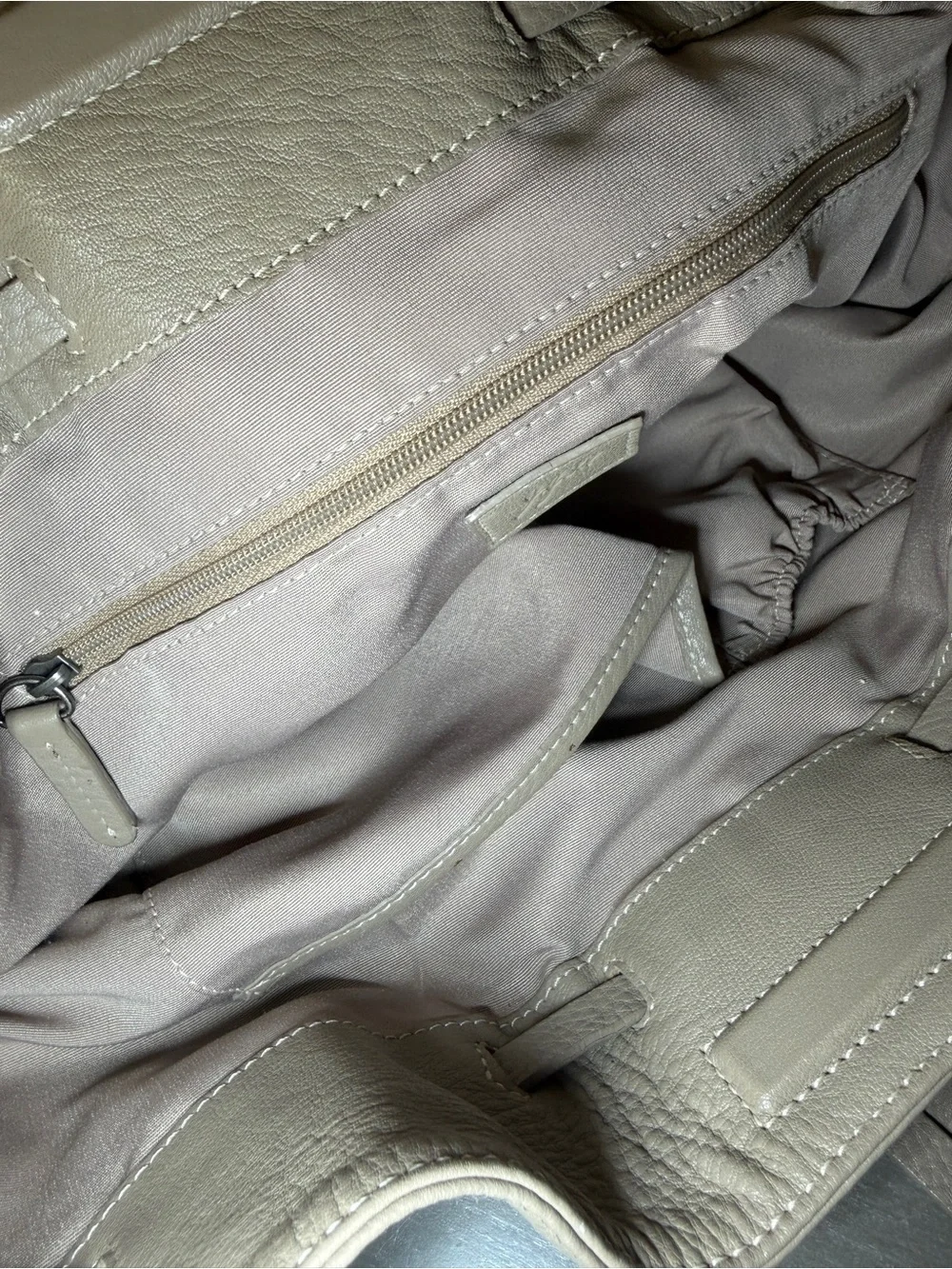 J. Jill Taupe Pebbled Leather Drawstring Bucket Bag Shoulder Purse Handbag